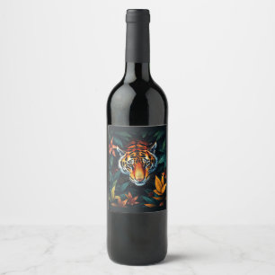 Étiquette Pour Bouteilles De Vin « Tigre à Moi » – Portrait de Tigre Coloré