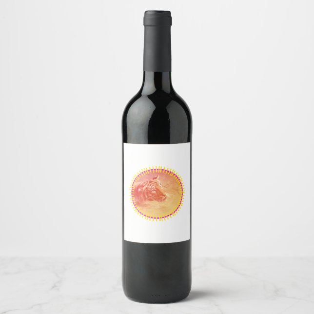 Étiquette Pour Bouteilles De Vin Tigre coloré (Devant)