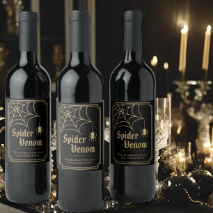 Étiquette Pour Bouteilles De Vin Toile d'araignée noire or venin d'araignée fête d'