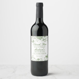 Étiquette Pour Bouteilles De Vin Toile Verte De Jouy Fleur Fête d'anniversaire Fave