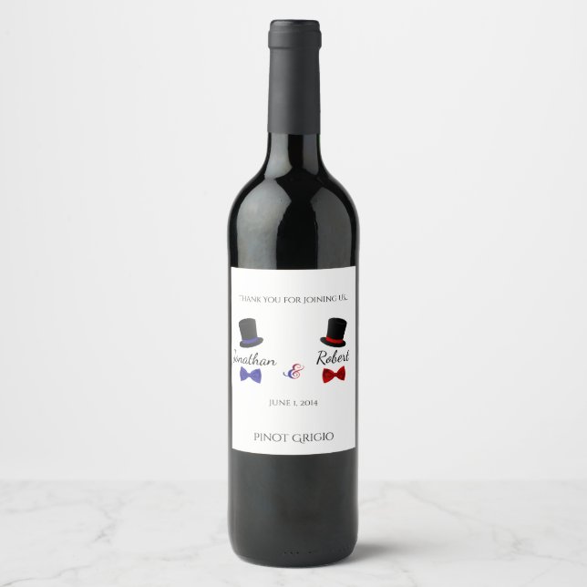 Étiquette Pour Bouteilles De Vin Top Chapeaux Bow Cravates Rouge Bleu Gay Mariage V (Devant)