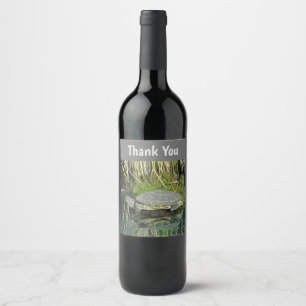 Étiquette Pour Bouteilles De Vin Tortue Merci avec Réflexion de l'eau Nature