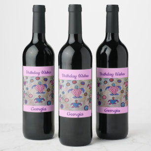 Étiquette Pour Bouteilles De Vin Tortues et cercles Anniversaire