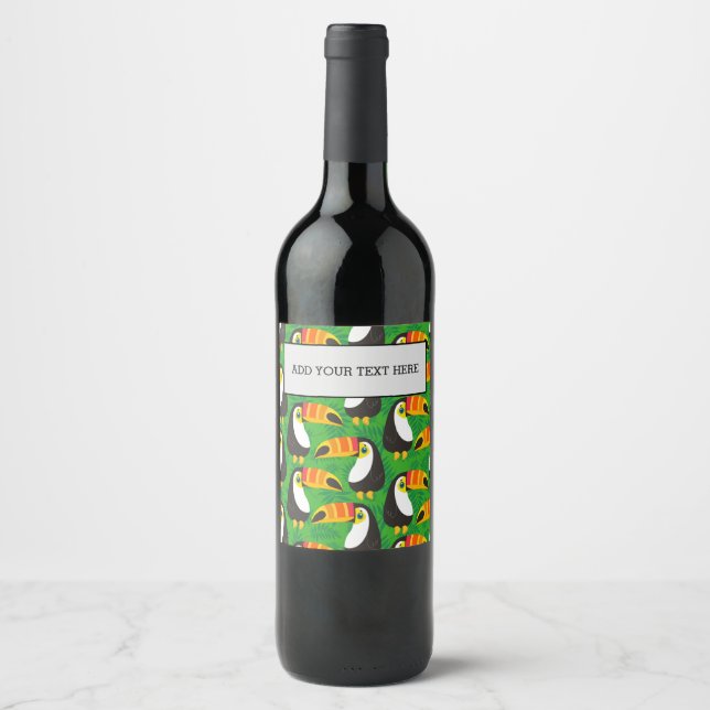 Étiquette Pour Bouteilles De Vin Toucan Bird Beak Green Leaves Animals tropicaux (Devant)