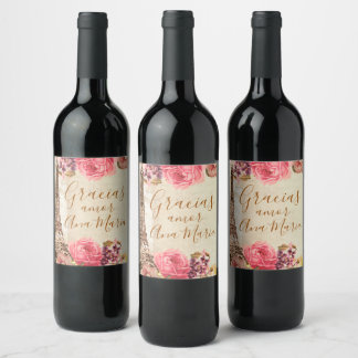 Étiquette Pour Bouteilles De Vin Tour Eiffel vintage Chic Chic Rose rose