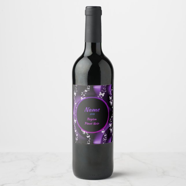 Étiquette Pour Bouteilles De Vin Tourbillon de papillon pourpre (Devant)