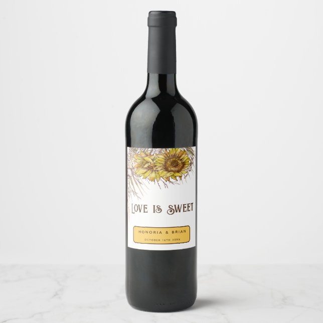 Étiquette Pour Bouteilles De Vin Tournesol de moutarde rustique (Devant)