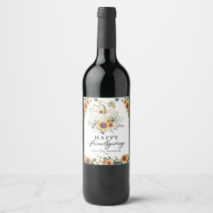 Étiquette Pour Bouteilles De Vin Tournesols Citrouille Blanche Friendsgiving Joyeux
