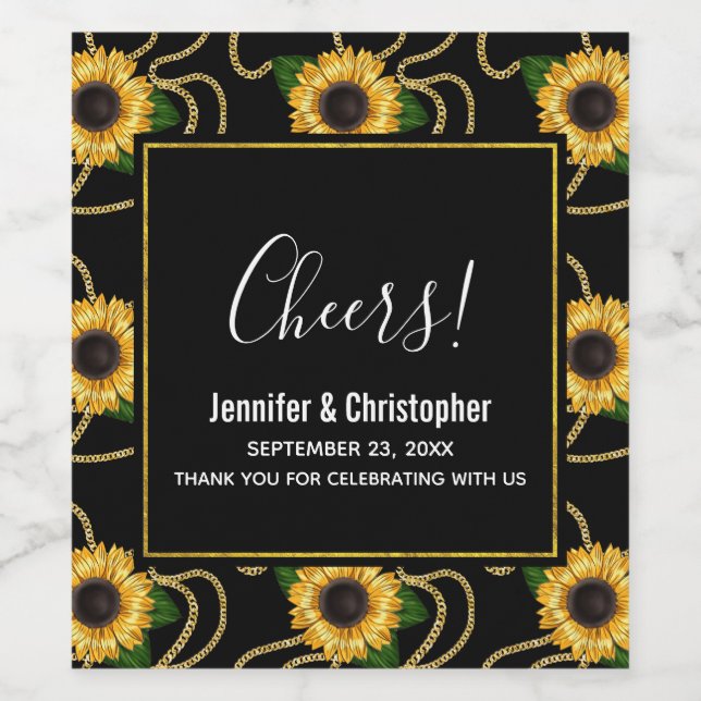 Étiquette Pour Bouteilles De Vin Tournesols Jaunes Classiques Mariage Motif élégant (Étiquettes simples)