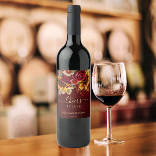 Étiquette Pour Bouteilles De Vin Tournesols rose mariage de automne bordeaux