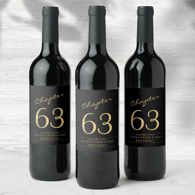 Étiquette Pour Bouteilles De Vin Tout âge Anniversaire Noir Or (Black and gold birthday wine labels celebrating a new chapter. Any age with name.)