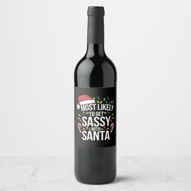 Étiquette Pour Bouteilles De Vin Très Probablement Sûr Avec Père Noël Noël Noël Noë (Devant)