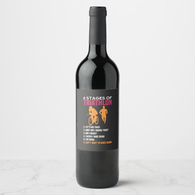 Étiquette Pour Bouteilles De Vin Triathlon - 6 Étapes Du Triathlon (Devant)