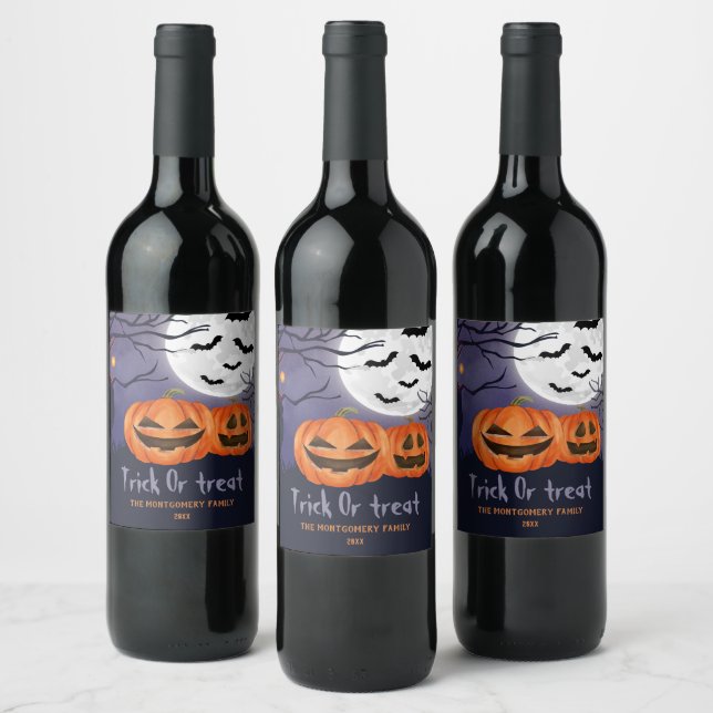 Étiquette Pour Bouteilles De Vin Trick ou traiter Nom personnel Halloween Party (Bouteilles)