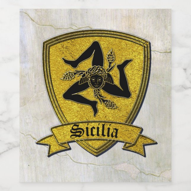 Étiquette Pour Bouteilles De Vin Trinacria sicilienne en or noir Fresco (Étiquettes simples)