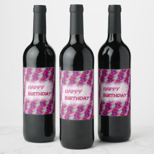 Étiquette Pour Bouteilles De Vin Trois Couleurs Roses Coupe. Texte Anniversaire Vin