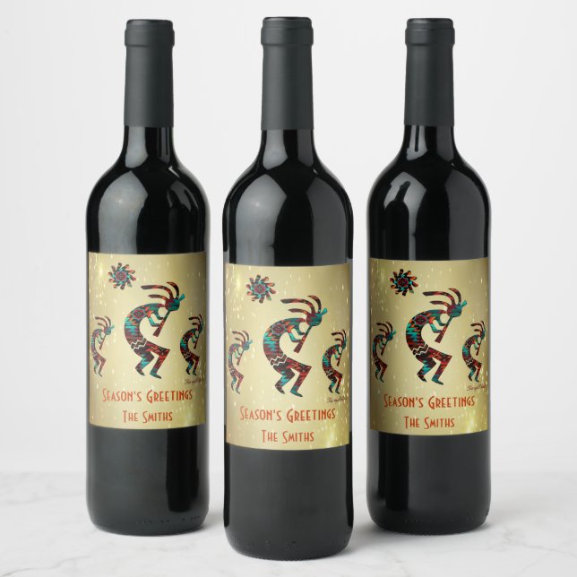 Étiquette Pour Bouteilles De Vin Trois Kokopelli Jouer Flute (Bouteilles)