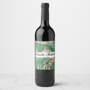 Étiquette Pour Bouteilles De Vin Tropical Palm Feuille Pink Bride Tribe Party Bottl