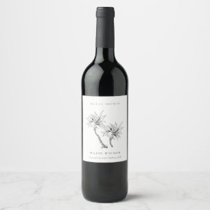 Étiquette Pour Bouteilles De Vin Tropical Palmiers Noir Blanc Esquisse Enterrement
