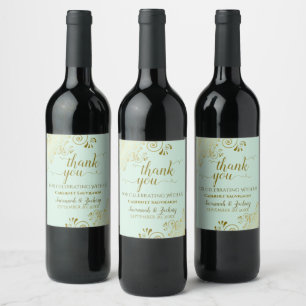 Étiquette Pour Bouteilles De Vin Trucs d'or sur Mint Green Merci Chic