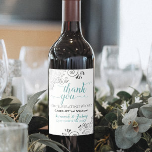 Étiquette Pour Bouteilles De Vin Turquoise avec des fraises grises sur Merci Mariag