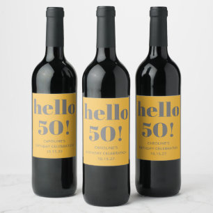 Étiquette Pour Bouteilles De Vin Typographie Gris jaune moderne fête d'anniversaire