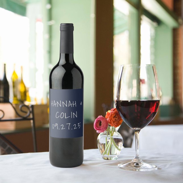 Étiquette Pour Bouteilles De Vin Typographie manuscrite décontractée argent et mari (Créateur téléchargé)