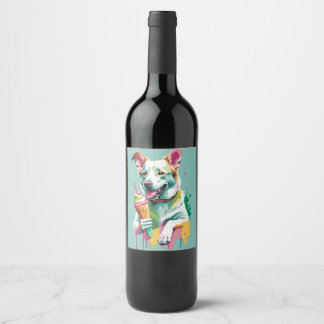 Étiquette Pour Bouteilles De Vin Un chien heureux mangeant une glace