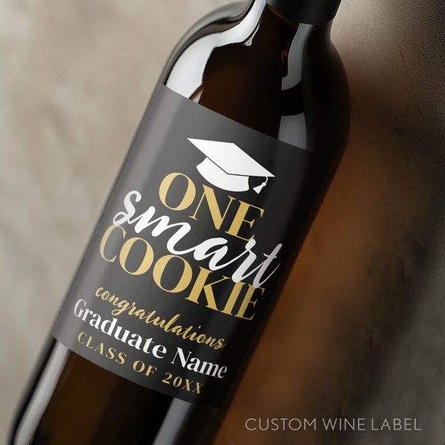 Étiquette Pour Bouteilles De Vin Un cookie intelligent - Moderne Black Gold Graduat (Custom Graduation Wine Label - Celebrate the Graduate!)