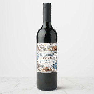 Étiquette Pour Bouteilles De Vin Un petit cowboy est sur le chemin Baby shower