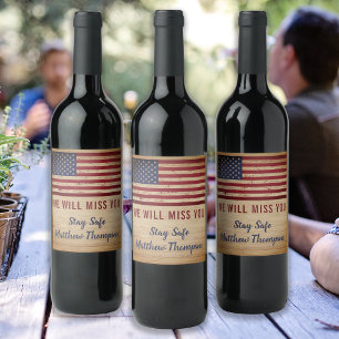 Étiquette Pour Bouteilles De Vin Un soldat militaire quitte le drapeau américain du