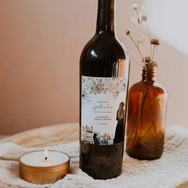Étiquette Pour Bouteilles De Vin Un Sort | Fête de Mariage de Halloween (Créateur téléchargé)