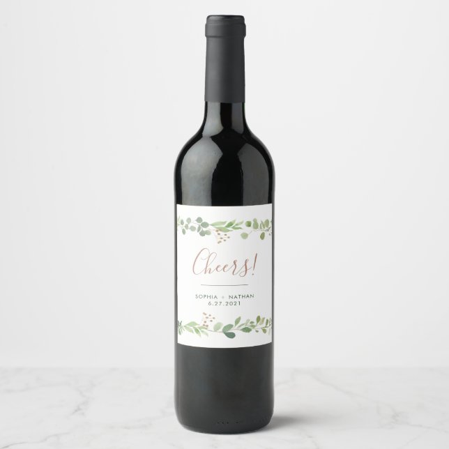 Étiquette Pour Bouteilles De Vin Une verdure simple | Cheers Mariages (Devant)
