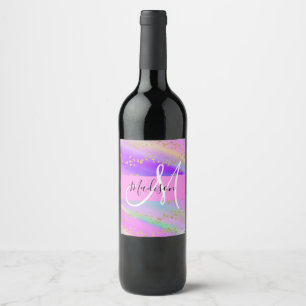 Étiquette Pour Bouteilles De Vin Unicorne colorée Rainbow Gold Parties scintillant