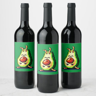 Étiquette Pour Bouteilles De Vin Upside Down Avocado - Drôle Pixel Art Conception a