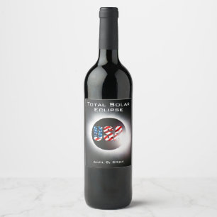 Étiquette Pour Bouteilles De Vin USA FLAG Total éclipse solaire 8 avril 2024
