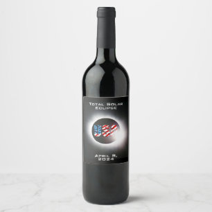 Étiquette Pour Bouteilles De Vin USA FLAG Total éclipse solaire 8 avril 2024