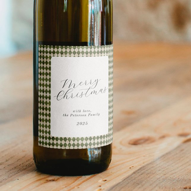 Étiquette Pour Bouteilles De Vin Vacances de Noël vert rustique (Créateur téléchargé)