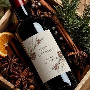 Étiquette Pour Bouteilles De Vin Vacances rustiques de Noël de Pinecone