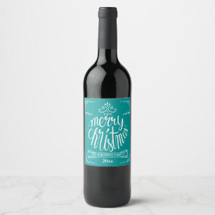 Étiquette Pour Bouteilles De Vin Vacances Typographie turquoise et blanche