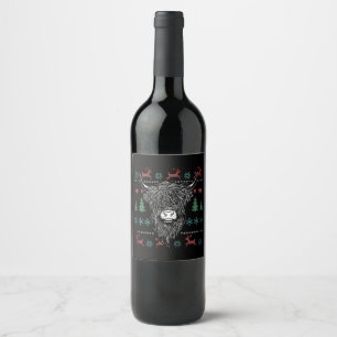 Étiquette Pour Bouteilles De Vin Vache hideux de Noël Highland