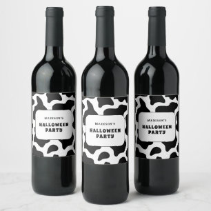 Étiquette Pour Bouteilles De Vin Vache Imprimer noir et blanc Halloween Party