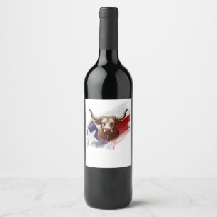 Étiquette Pour Bouteilles De Vin Vache longhorne du Texas