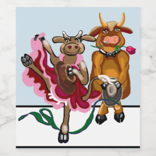 Étiquette Pour Bouteilles De Vin Vache mignonne et romance taureau
