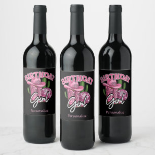 Étiquette Pour Bouteilles De Vin Vache Rose Anniversaire Western Glam Personnalisé