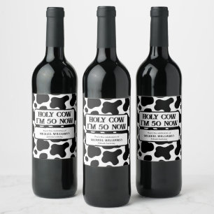 Étiquette Pour Bouteilles De Vin Vache Sacrée Anniversaire 50 Ans Noir Blanc