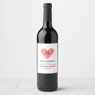 Étiquette Pour Bouteilles De Vin Valentines Red Faux Parties scintillant Coeur