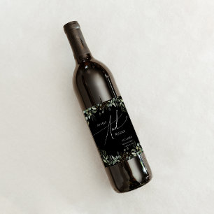 Étiquette Pour Bouteilles De Vin Végétal Fantaisiste Noir et Or   Mariage
