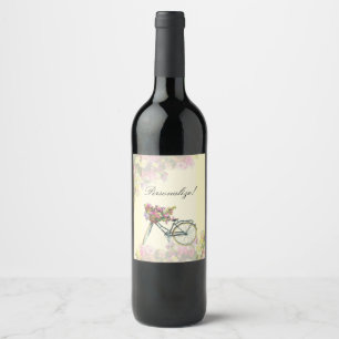 Étiquette Pour Bouteilles De Vin Vélo vintage Fleurs de Printemps