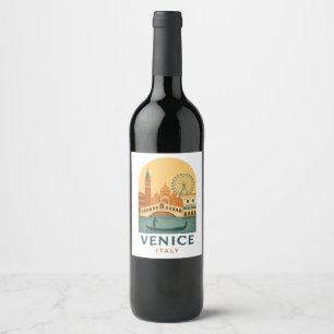 Étiquette Pour Bouteilles De Vin Venise vintage Italie voyage gondole et ville rétr